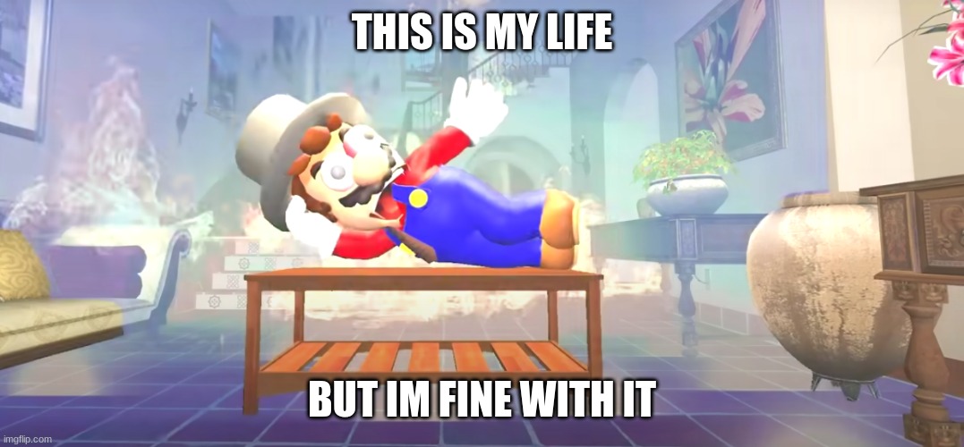 Mario's house is on fire | THIS IS MY LIFE; BUT IM FINE WITH IT | image tagged in mario's house is on fire | made w/ Imgflip meme maker