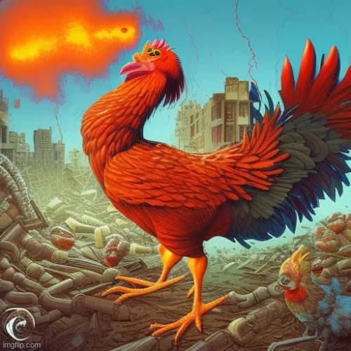 I put acidic explosive glue chicken into an ai art generator | made w/ Imgflip meme maker