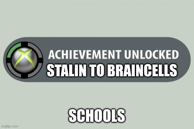 achievement unlocked | STALIN TO BRAINCELLS; SCHOOLS | image tagged in achievement unlocked | made w/ Imgflip meme maker