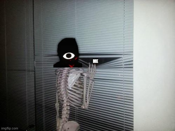 fun | ME | image tagged in skeleton looking out window | made w/ Imgflip meme maker