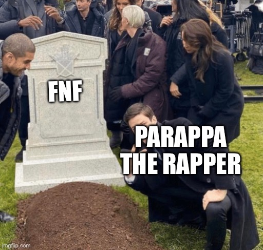 Grant Gustin over grave | FNF; PARAPPA THE RAPPER | image tagged in grant gustin over grave | made w/ Imgflip meme maker
