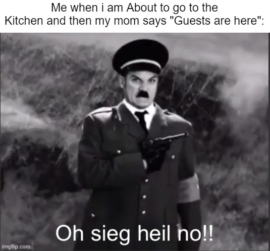 Please no. | Me when i am About to go to the Kitchen and then my mom says "Guests are here": | image tagged in oh sieg heil no,guests,relatable memes,memes,funny,so true memes | made w/ Imgflip meme maker