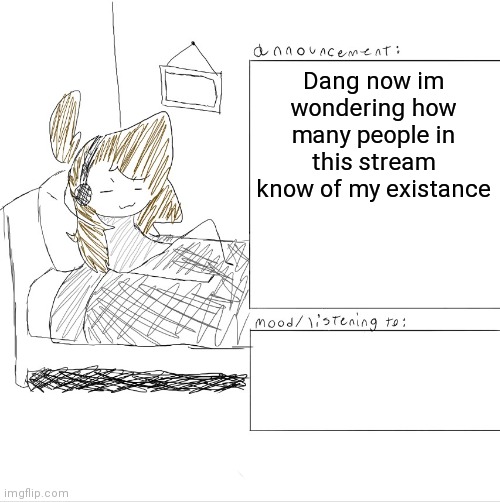 Idk | Dang now im wondering how many people in this stream know of my existance | image tagged in lonleychickennuggets announcment template | made w/ Imgflip meme maker