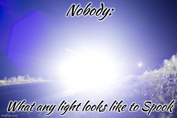 Blinding Headlights | Nobody:; What any light looks like to Spook | image tagged in blinding headlights | made w/ Imgflip meme maker