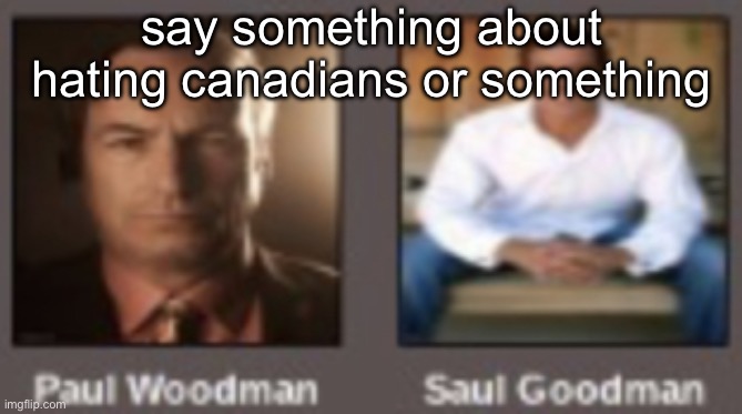 paul vs saul | say something about hating canadians or something | image tagged in paul vs saul | made w/ Imgflip meme maker