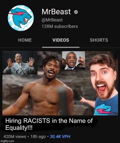 common hollywood L | Hiring RACISTS in the Name of 
Equality!!! | image tagged in mrbeast thumbnail template | made w/ Imgflip meme maker