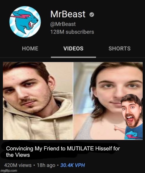 rip | Convincing My Friend to MUTILATE Hisself for 
the Views | image tagged in mrbeast thumbnail template | made w/ Imgflip meme maker