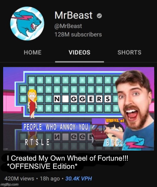 lmfao (it’s not the word btw) | I Created My Own Wheel of Fortune!!!
*OFFENSIVE Edition* | image tagged in mrbeast thumbnail template | made w/ Imgflip meme maker