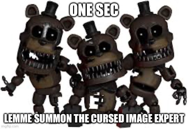 Plush nightmare freddy | ONE SEC LEMME SUMMON THE CURSED IMAGE EXPERT | image tagged in plush nightmare freddy | made w/ Imgflip meme maker