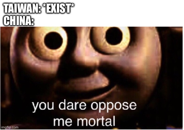 you dare oppose me mortal | TAIWAN: *EXIST*
CHINA: | image tagged in you dare oppose me mortal | made w/ Imgflip meme maker