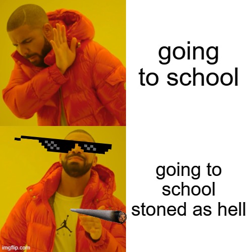 Drake Hotline Bling | going to school; going to school stoned as hell | image tagged in memes,drake hotline bling | made w/ Imgflip meme maker
