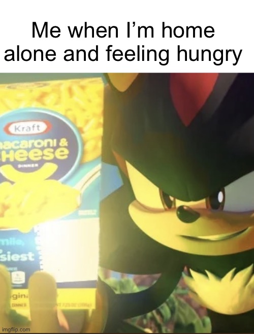 The ultimate dinner | Me when I’m home alone and feeling hungry | image tagged in blank white template,shadow the hedgehog macaroni | made w/ Imgflip meme maker
