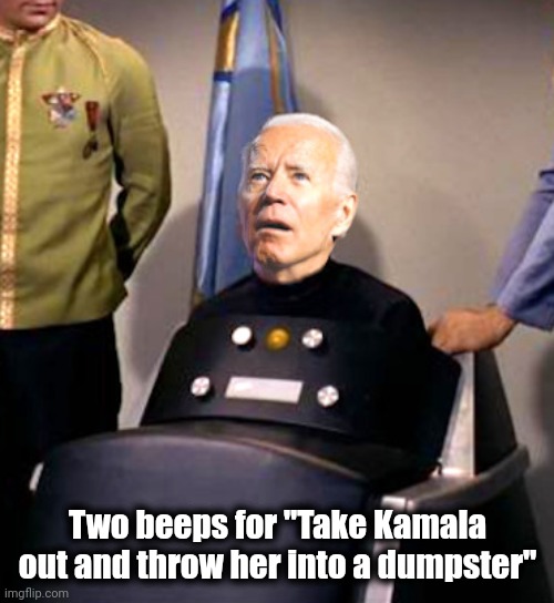 Joe Biden as Captain Pike | Two beeps for "Take Kamala out and throw her into a dumpster" | image tagged in memes,joe biden,star trek,captain pike,kamala harris,dumpster | made w/ Imgflip meme maker