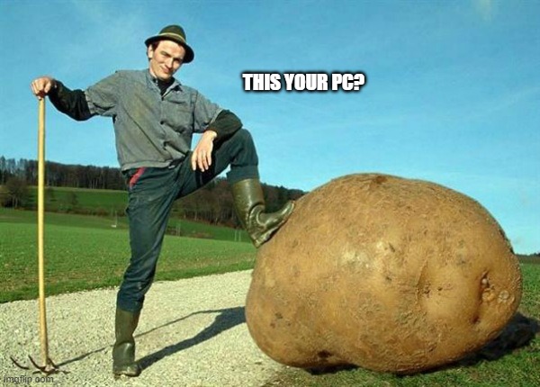 potato farmer | THIS YOUR PC? | image tagged in potato farmer | made w/ Imgflip meme maker