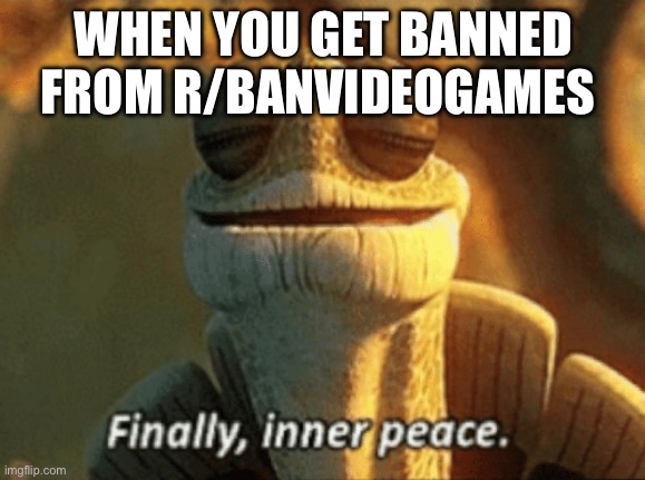 Finally, inner peace. | WHEN YOU GET BANNED FROM R/BANVIDEOGAMES | image tagged in finally inner peace | made w/ Imgflip meme maker