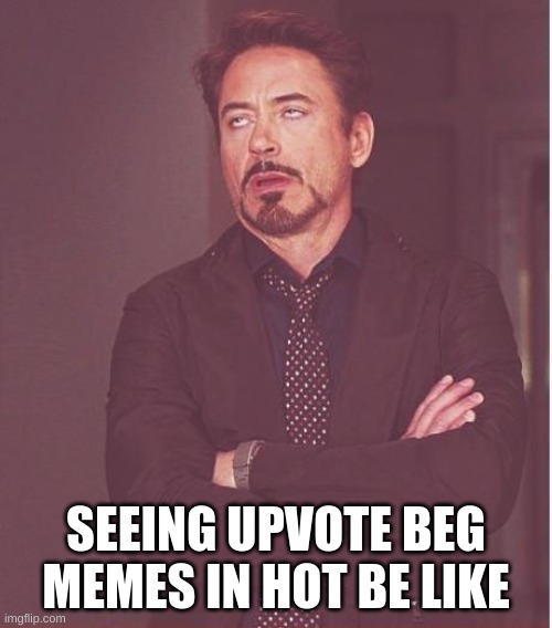Stop upvote begging | SEEING UPVOTE BEG MEMES IN HOT BE LIKE | image tagged in memes,face you make robert downey jr | made w/ Imgflip meme maker