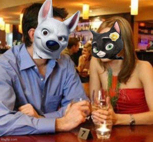 bolttens date night | image tagged in dating,disney,cats,dogs,date night,romance | made w/ Imgflip meme maker