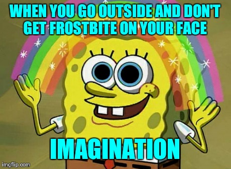 Imagination Spongebob Meme | WHEN YOU GO OUTSIDE AND DON'T GET FROSTBITE ON YOUR FACE  IMAGINATION | image tagged in memes,imagination spongebob | made w/ Imgflip meme maker