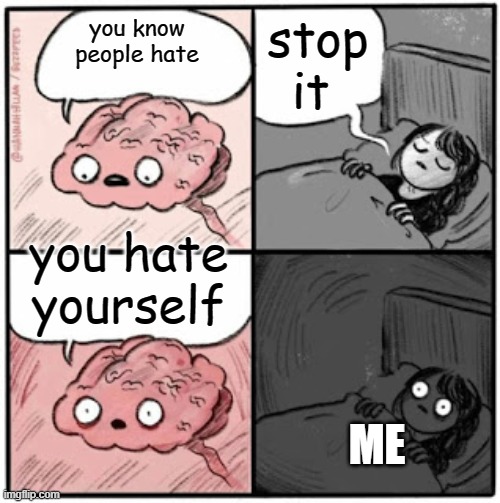 no people like you | stop it; you know people hate; you hate yourself; ME | image tagged in brain before sleep | made w/ Imgflip meme maker