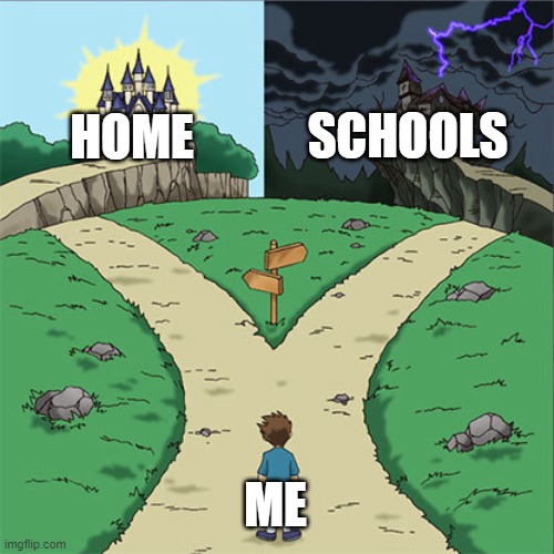 my live | SCHOOLS; HOME; ME | image tagged in two paths | made w/ Imgflip meme maker