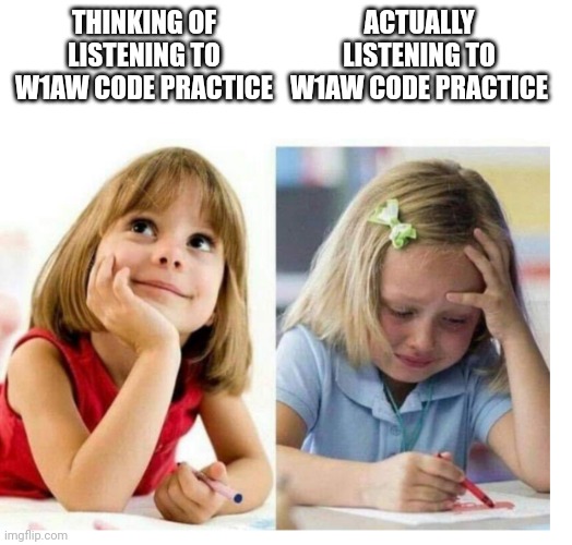 girl thinking girl crying | THINKING OF LISTENING TO W1AW CODE PRACTICE; ACTUALLY LISTENING TO W1AW CODE PRACTICE | image tagged in girl thinking girl crying,amateurradio | made w/ Imgflip meme maker