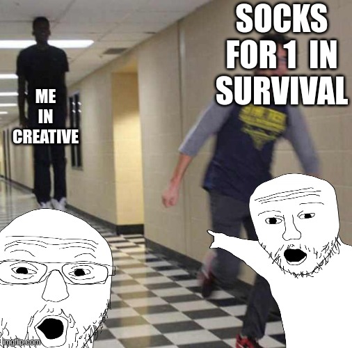 SOCKS FOR 1  IN SURVIVAL; ME IN CREATIVE | image tagged in minecraft memes | made w/ Imgflip meme maker