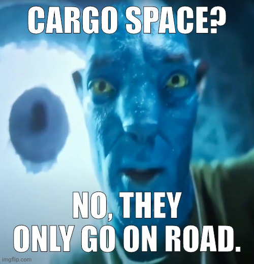 CARGO SPACE? NO, THEY ONLY GO ON ROAD. | made w/ Imgflip meme maker