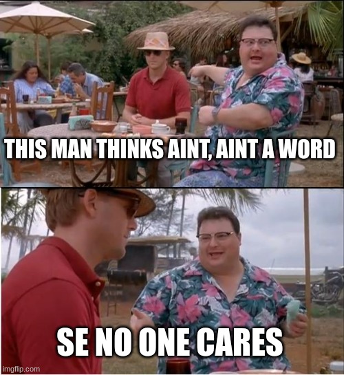 See Nobody Cares | THIS MAN THINKS AINT, AINT A WORD; SE NO ONE CARES | image tagged in memes,see nobody cares | made w/ Imgflip meme maker