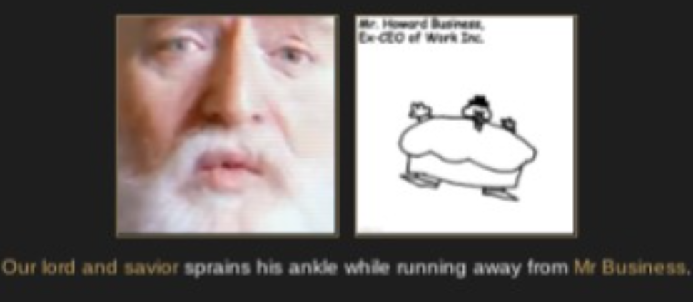 God sprains his ankle while running away from Mr Business Blank Meme Template