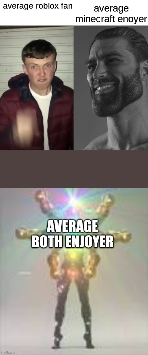 average minecraft enoyer; average roblox fan; AVERAGE BOTH ENJOYER | image tagged in average fan vs average enjoyer | made w/ Imgflip meme maker