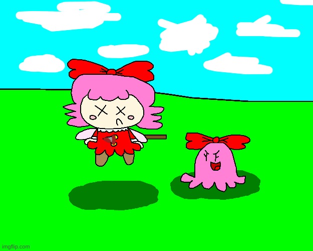 Chuchu Murdered Ribbon | image tagged in kirby,gore,blood,funny,cute,fanart | made w/ Imgflip meme maker