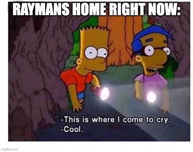 poor rayman..deserved more | RAYMANS HOME RIGHT NOW: | image tagged in this is where i come to cry,rayman | made w/ Imgflip meme maker
