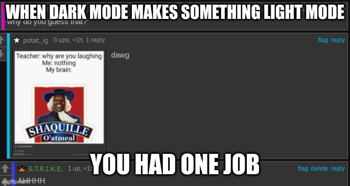 WHEN DARK MODE MAKES SOMETHING LIGHT MODE; YOU HAD ONE JOB | made w/ Imgflip meme maker