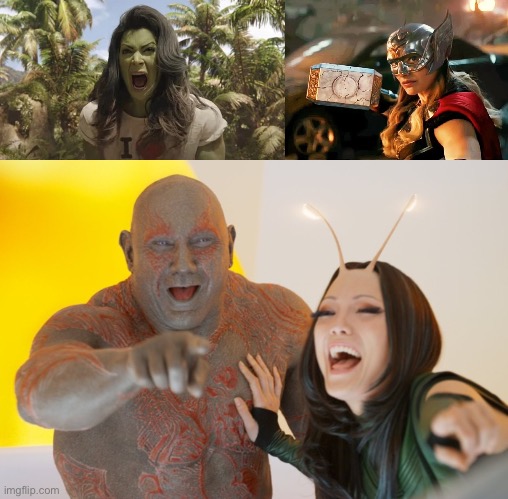 image tagged in she hulk,jane foster thor,marvel laugh | made w/ Imgflip meme maker