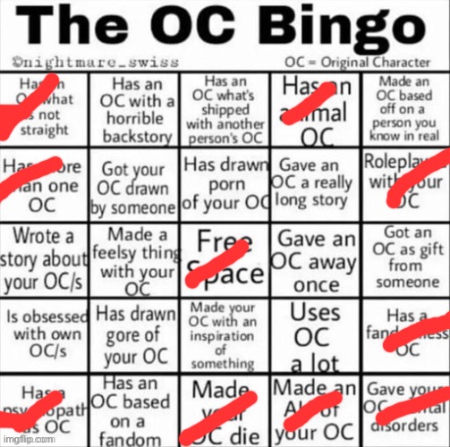 not only bob I have other ocs | image tagged in the oc bingo | made w/ Imgflip meme maker