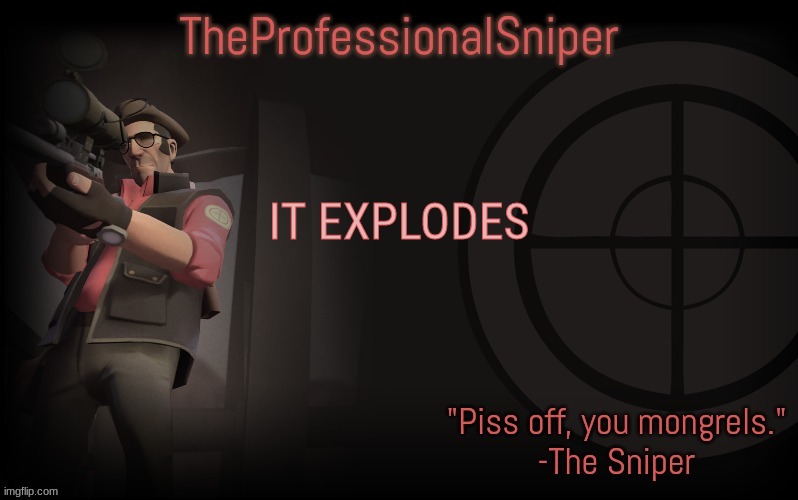 IT EXPLODES | image tagged in theprofessionalsniper's template | made w/ Imgflip meme maker