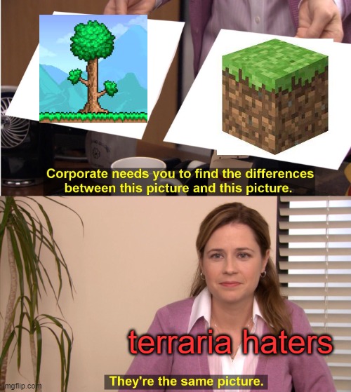 terraria haters | terraria haters | image tagged in memes,they're the same picture | made w/ Imgflip meme maker