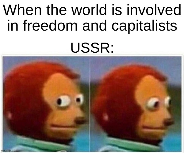 Monkey Puppet | When the world is involved in freedom and capitalists; USSR: | image tagged in memes,monkey puppet | made w/ Imgflip meme maker