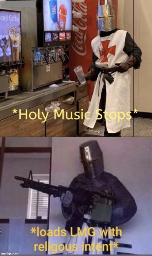 when someone says "that music is from tik tok, they stole it" | image tagged in holy music stops loads lmg with religious intent,dark humor,fun | made w/ Imgflip meme maker