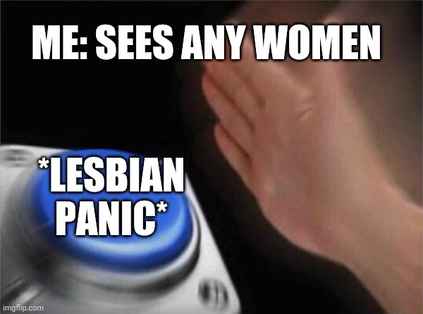 Blank Nut Button | ME: SEES ANY WOMEN; *LESBIAN PANIC* | image tagged in memes,blank nut button | made w/ Imgflip meme maker