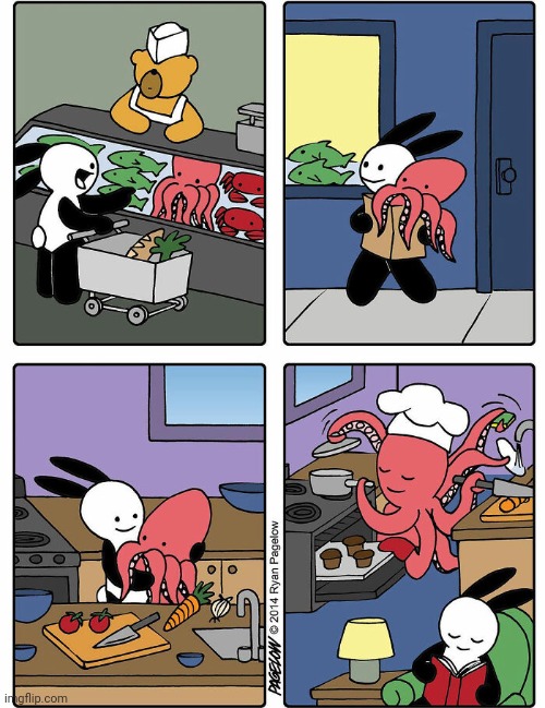 Such a helpful Octopus | image tagged in octopus,comics,comics/cartoons,comic,kitchen,wholesome | made w/ Imgflip meme maker