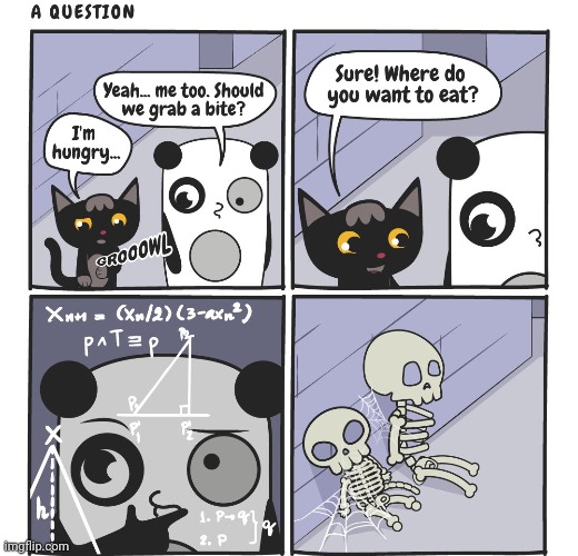 A question | image tagged in question,comics,comics/cartoons,skeleton,hungry,calculating | made w/ Imgflip meme maker