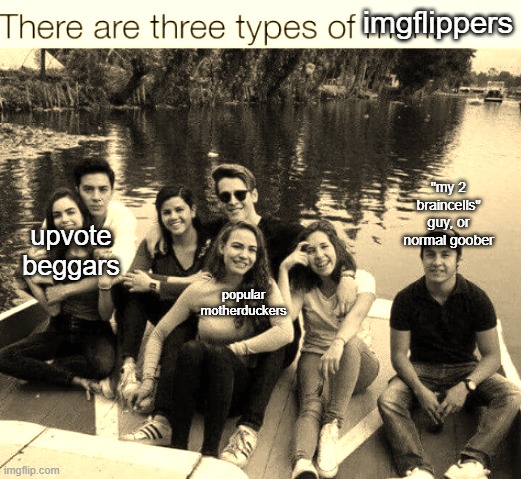 but then theres me, the guy who still doesn't know how much points upvotes give. | imgflippers; "my 2 braincells" guy, or normal goober; upvote beggars; popular motherduckers | image tagged in three type of man | made w/ Imgflip meme maker