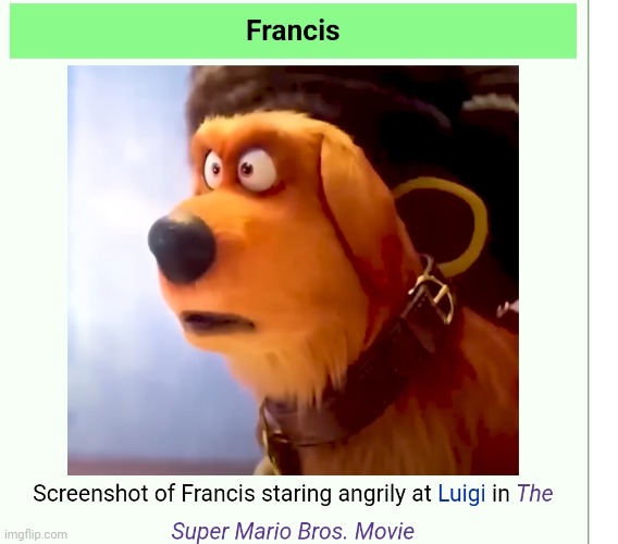 Screenshot of Francis staring angrily at Luigi | image tagged in screenshot of francis staring angrily at luigi | made w/ Imgflip meme maker