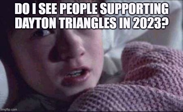 I See Dead People Meme | DO I SEE PEOPLE SUPPORTING DAYTON TRIANGLES IN 2023? | image tagged in memes,i see dead people | made w/ Imgflip meme maker