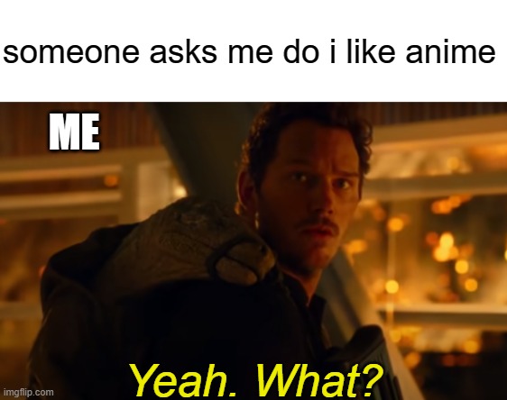 Yeah. What? | someone asks me do i like anime; ME | made w/ Imgflip meme maker