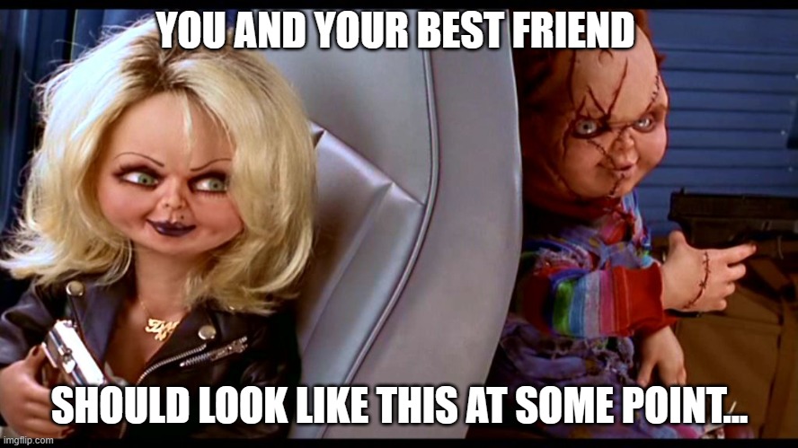 besties! | YOU AND YOUR BEST FRIEND; SHOULD LOOK LIKE THIS AT SOME POINT... | image tagged in chuck and chucky's bride | made w/ Imgflip meme maker
