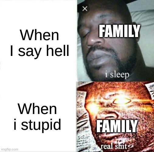 Sleeping Shaq | When I say hell; FAMILY; When i stupid; FAMILY | image tagged in memes,sleeping shaq | made w/ Imgflip meme maker