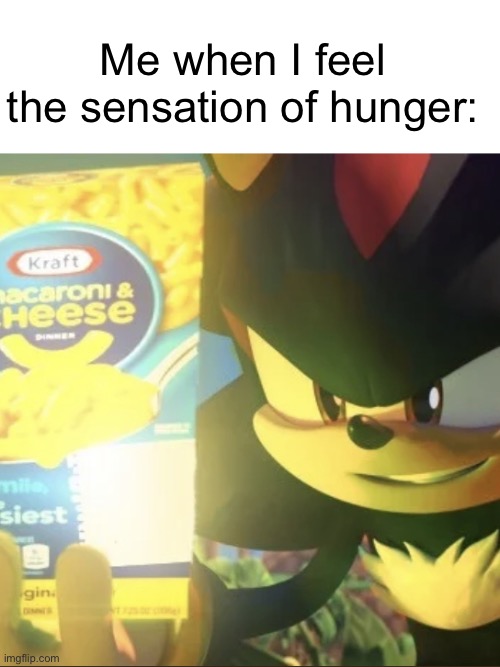 The ultimate dinner | Me when I feel the sensation of hunger: | image tagged in blank white template,shadow the hedgehog macaroni | made w/ Imgflip meme maker