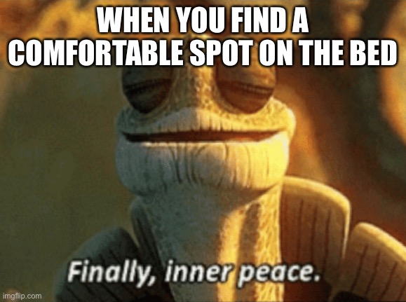 Finally, inner peace. | WHEN YOU FIND A COMFORTABLE SPOT ON THE BED | image tagged in finally inner peace | made w/ Imgflip meme maker